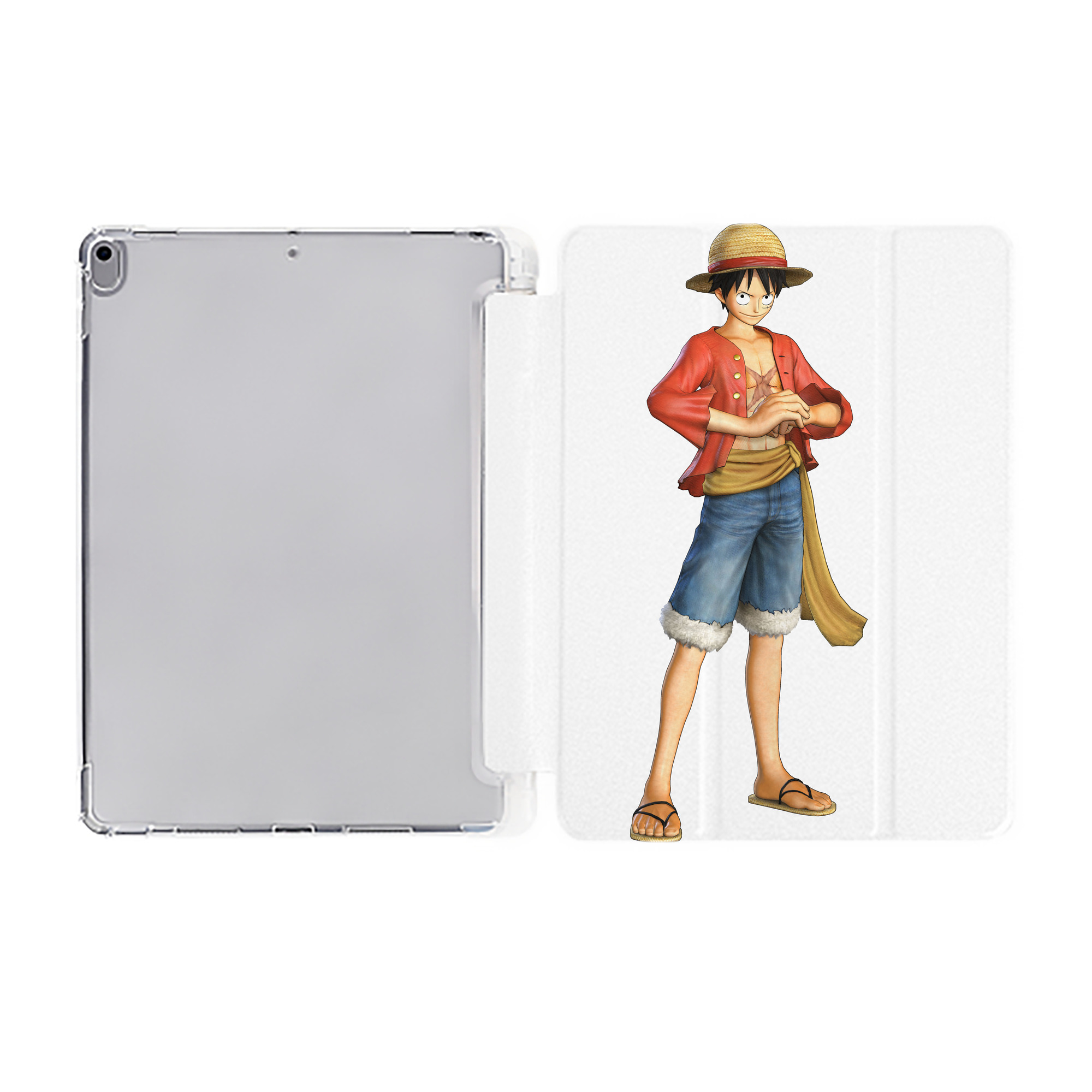 （画像用） ワンピース モンキー・D・ルフィ ONE PIECE Monkey D. Luffy IPad ケース ペン収納付き 三つ折りスタンド PUレザー×シリコン 対応機種9.5/10.5/10.9インチ